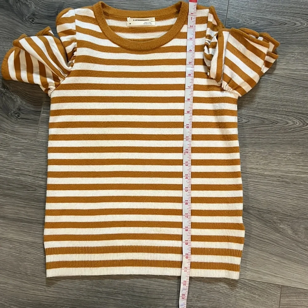Jillian Orange Stripped Flutter Sleeves Top By Anthropologie - Picture 8 of 9